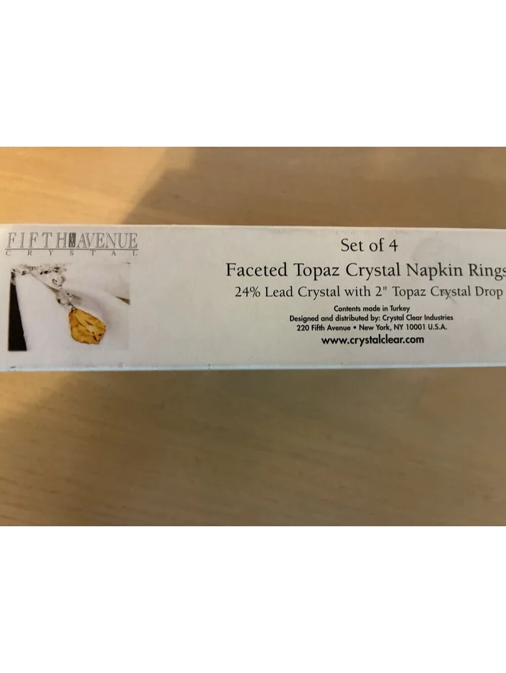 Fifth Avenue Crystal Topaz Napkin Rings Set of 4 24% Lead Crystal 2” Drops Box